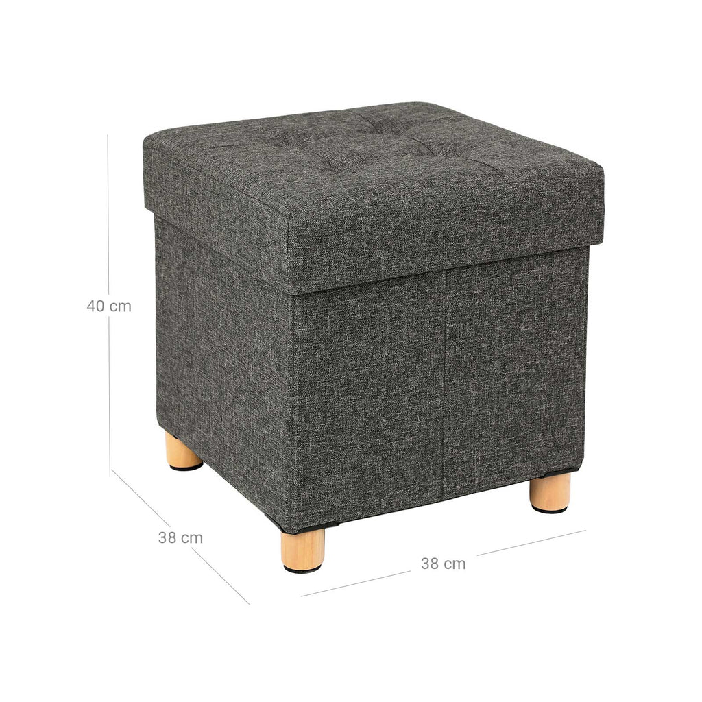 Pouf - med förvaringsutrymme - träben - säteslåda - beige