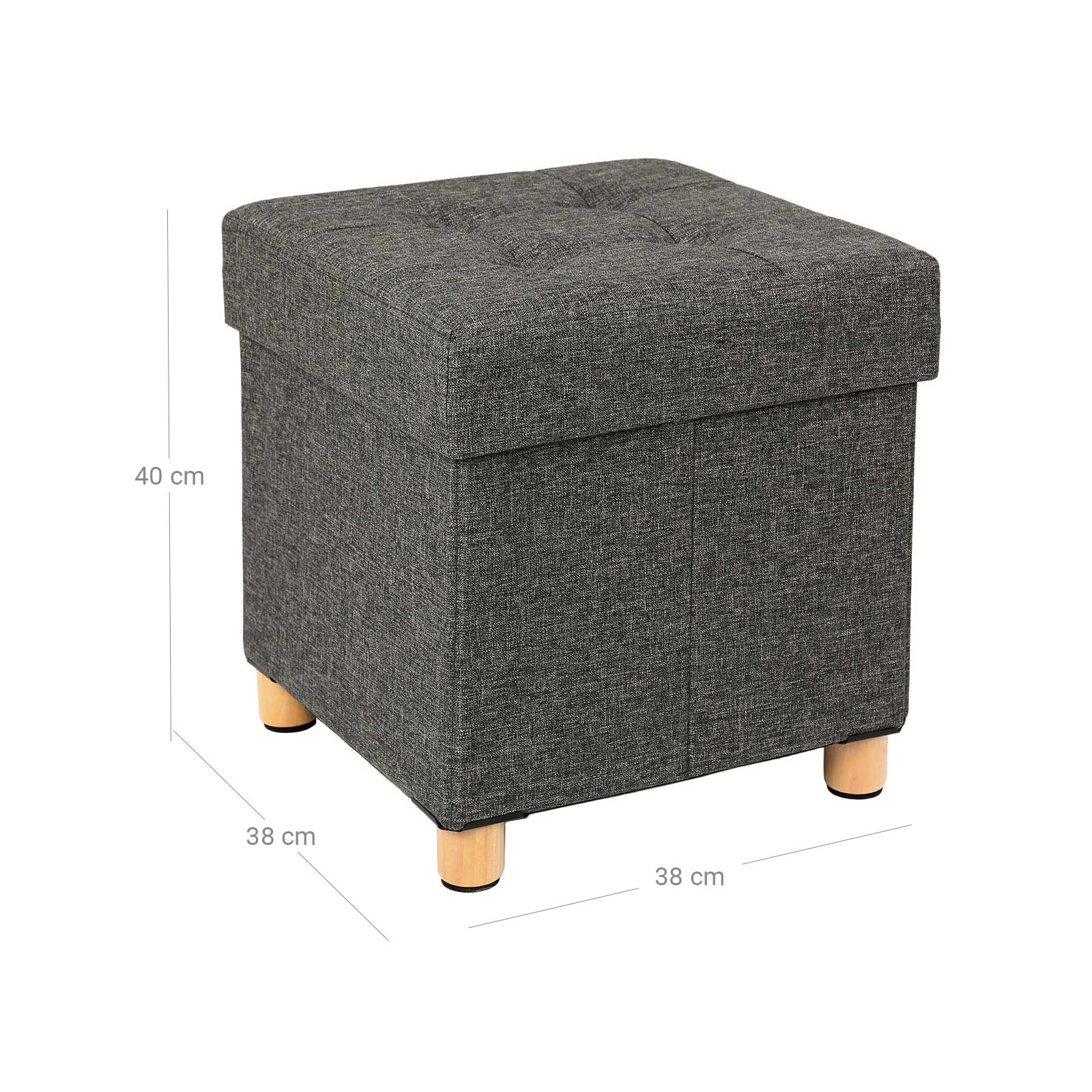 Pouf - med förvaringsutrymme - träben - säteslåda - beige