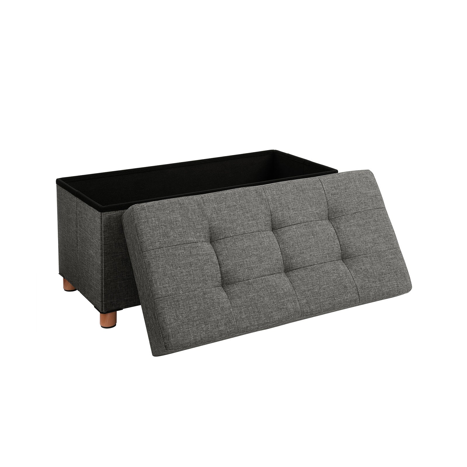Seat Box - Pouf med förvaringsutrymme och lock - fotpall - träben - 76 x 38 x 40 cm - mörkgrå