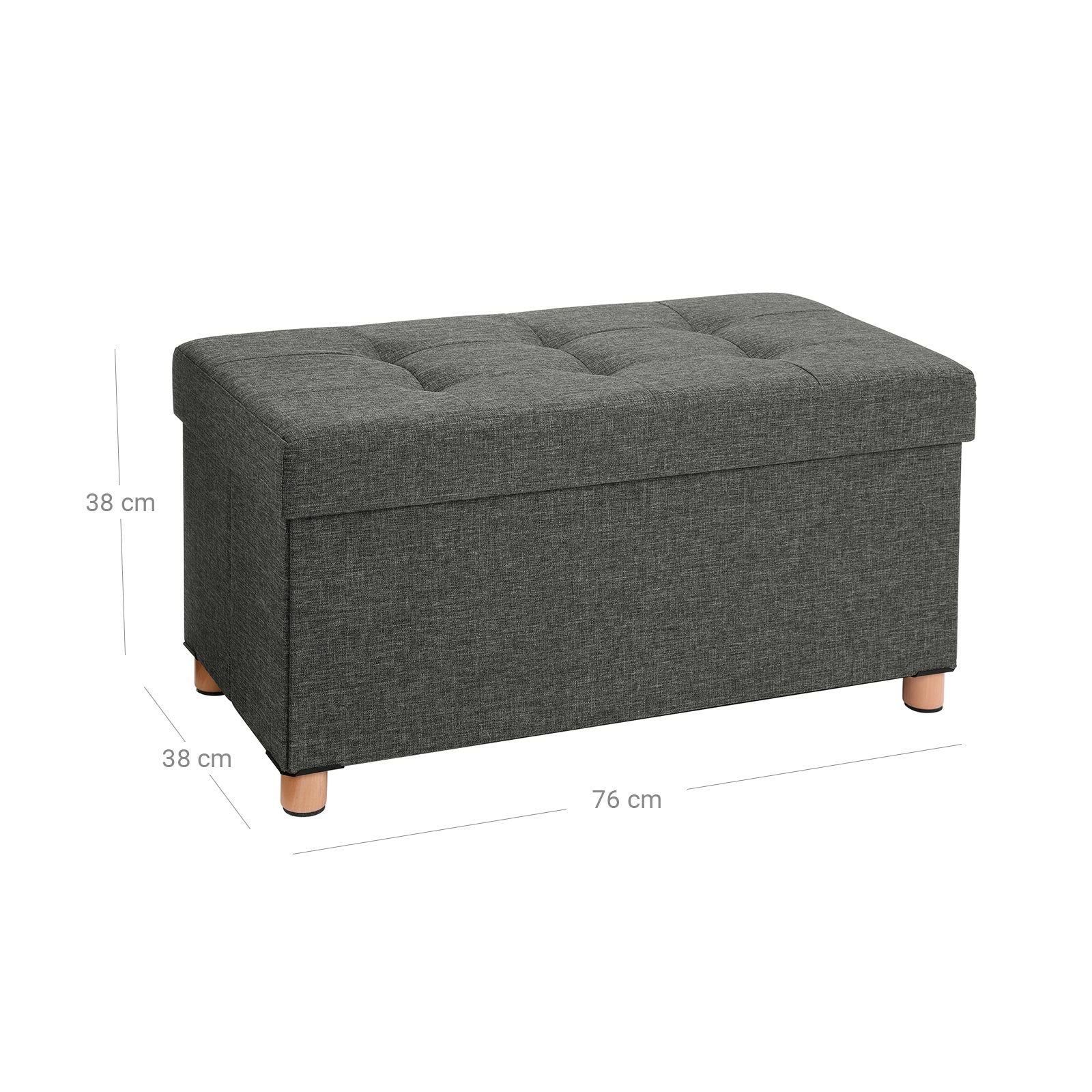 Seat Box - Pouf med förvaringsutrymme och lock - fotpall - träben - 76 x 38 x 40 cm - mörkgrå