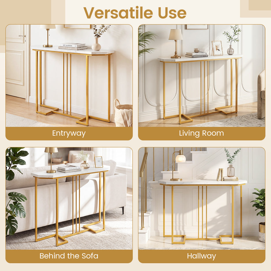 Smal – konsolbord, hallbord med geometrisk metallram och vattentätt toppskiva – 110 x 30 x 91 cm