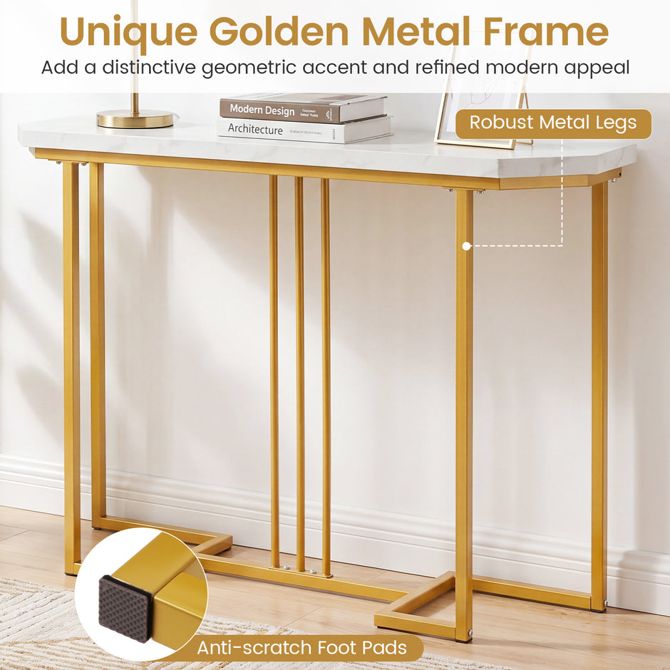 Smal – konsolbord, hallbord med geometrisk metallram och vattentätt toppskiva – 110 x 30 x 91 cm