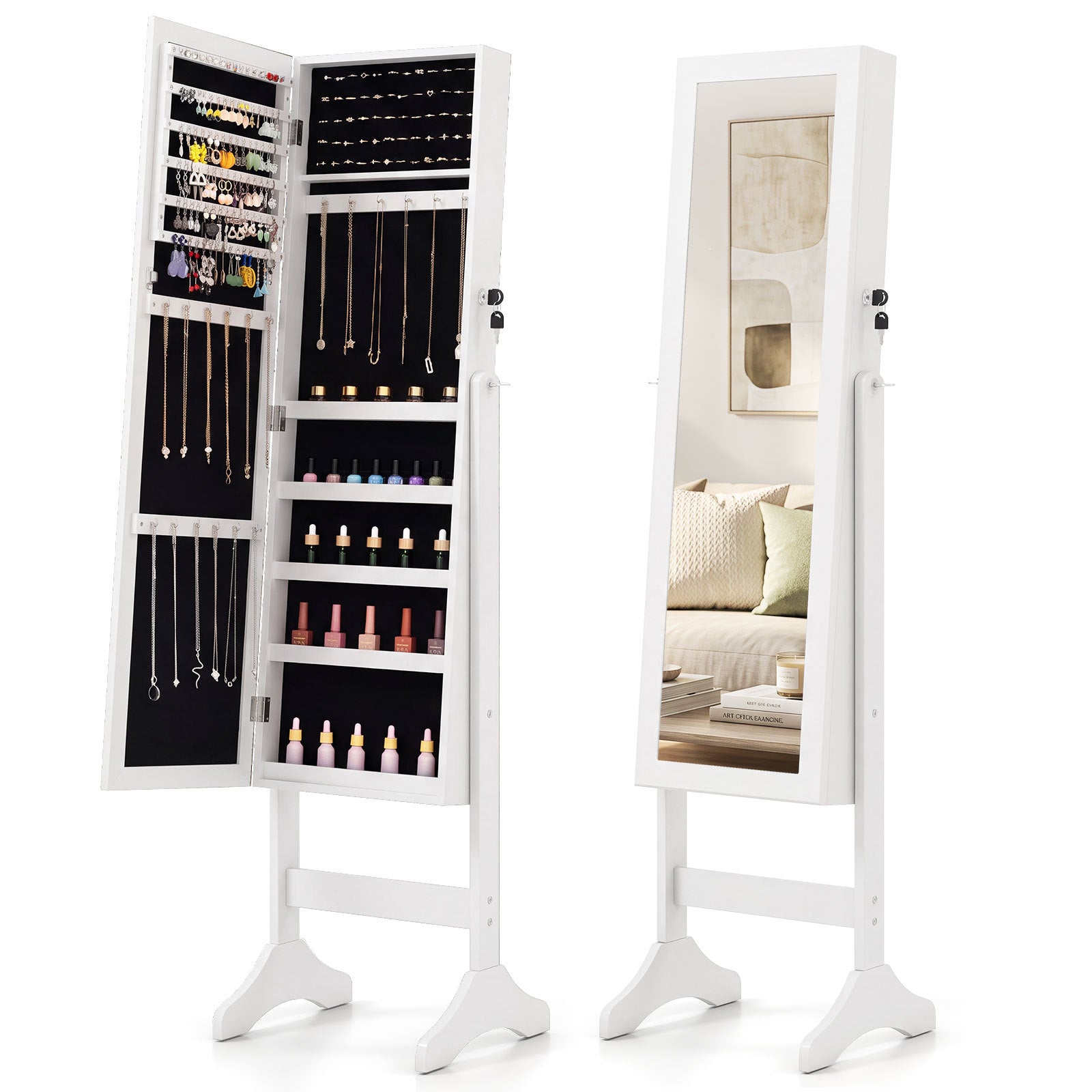 Sminkskåp, – låsbart spegelskåp med helkroppsspegel – 40 x 36 x 156 cm