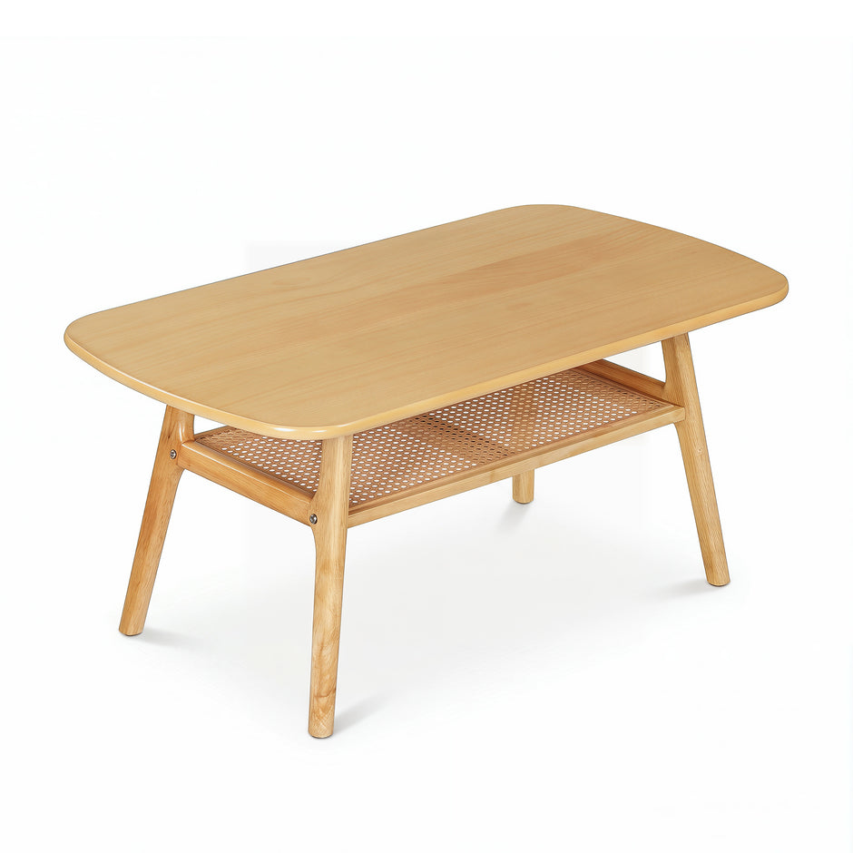 Soffbord – sidobord med två nivåer och öppen hylla, vardagsrumsbord Naturfärg – / 100 x 53,5 x 45,5 cm