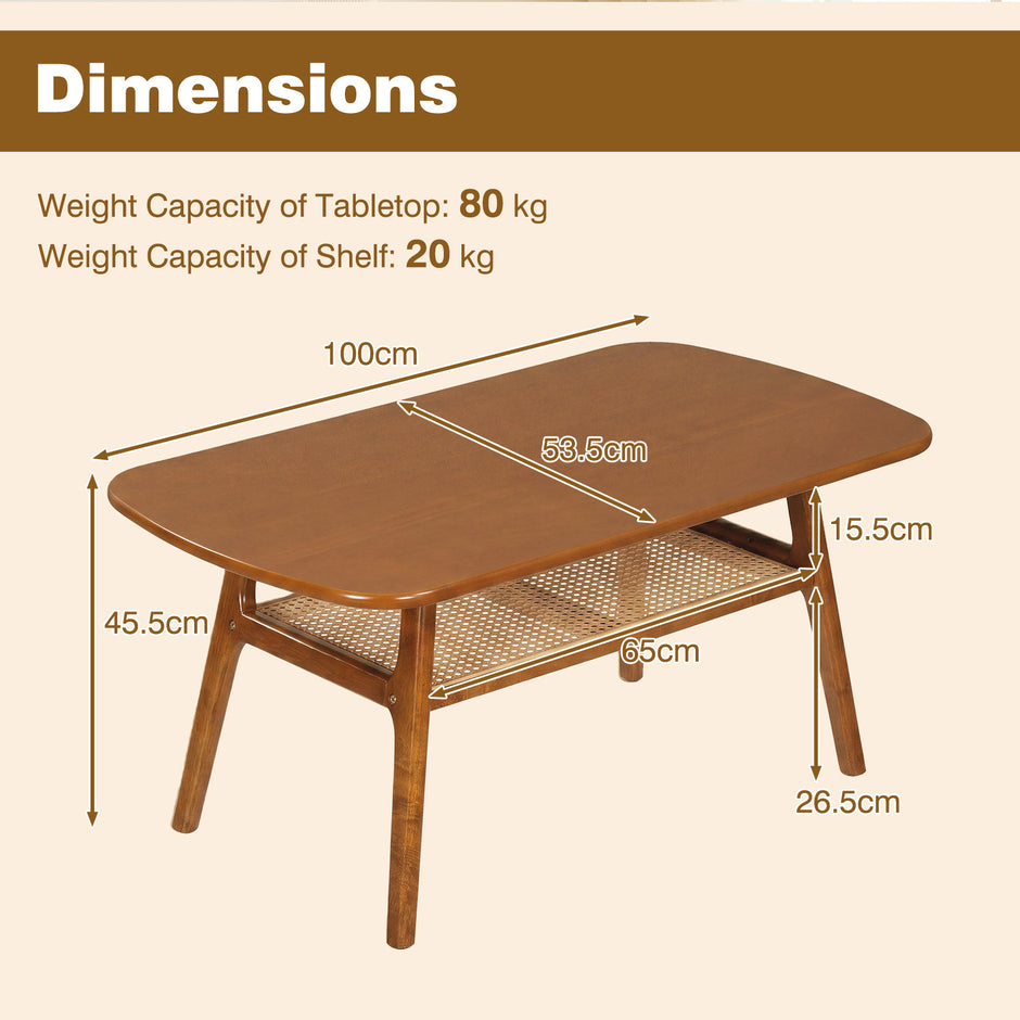 Soffbord – sidobord med två nivåer och öppen hylla, vardagsrumsbord Valnötsfärg – / 100 x 53,5 x 45,5 cm