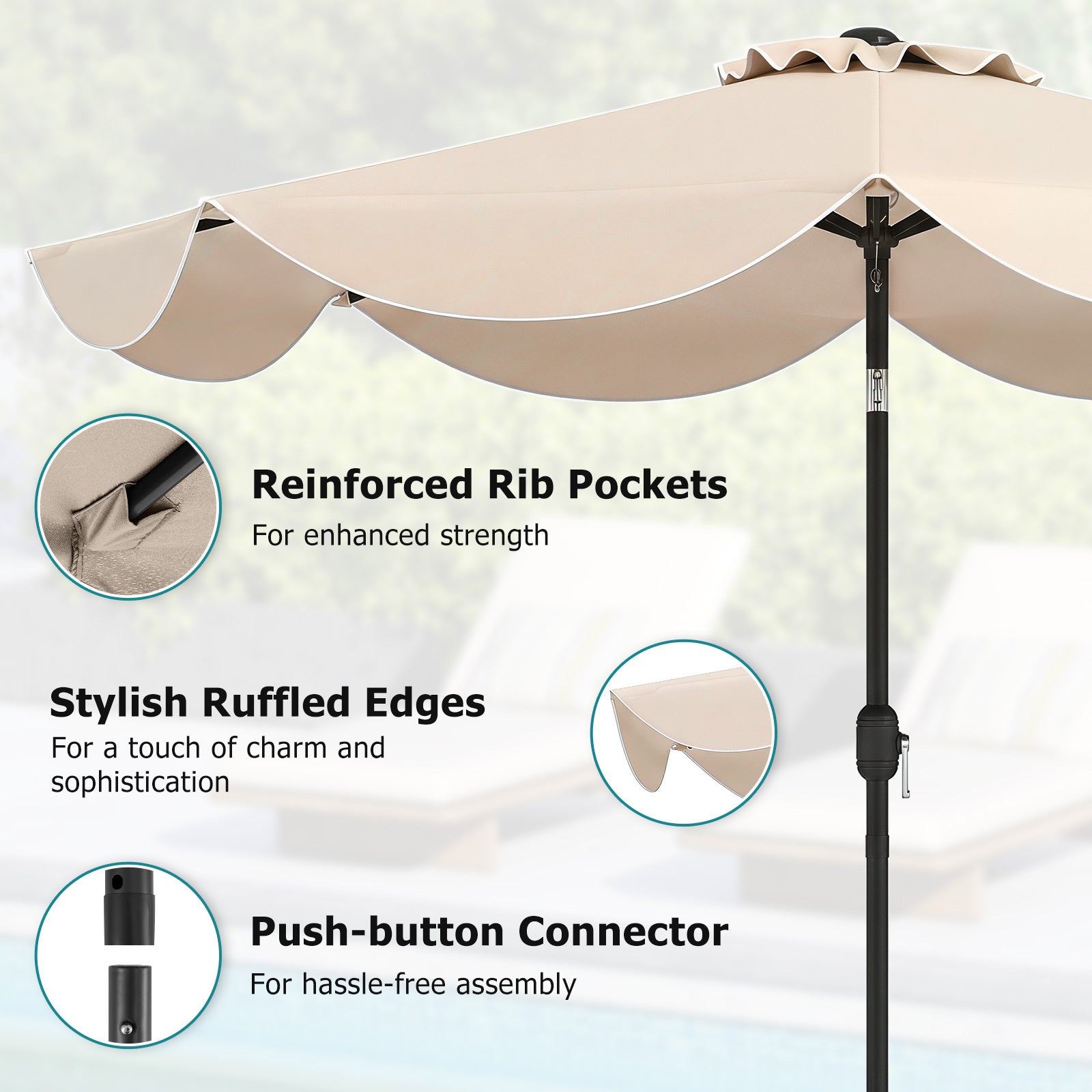Solparasoll – trädgårdsparassoll med vev och lutningsfunktion balkongparasoll metallribbor – 270 cm 8 – Beige