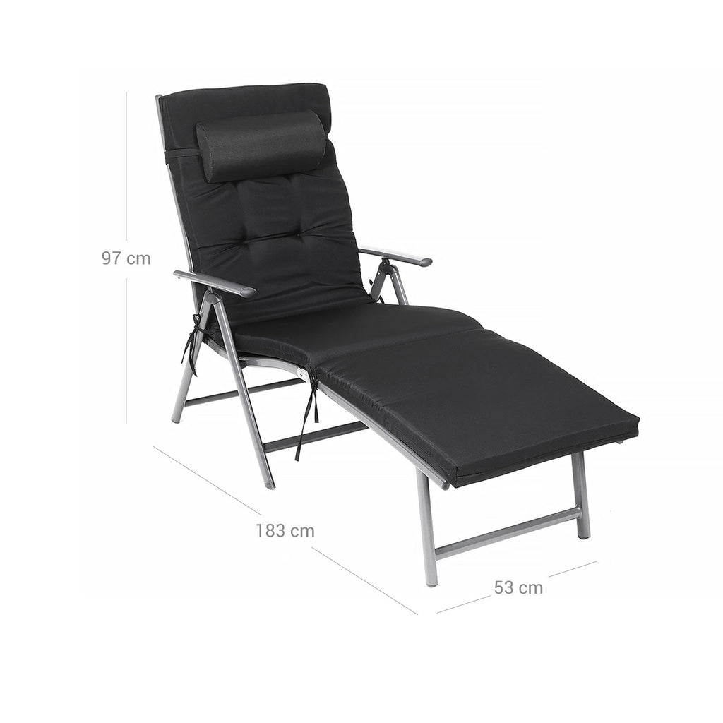 Lounge stol - vikbar - med avtagbar kudde - rostfritt aluminium - svart