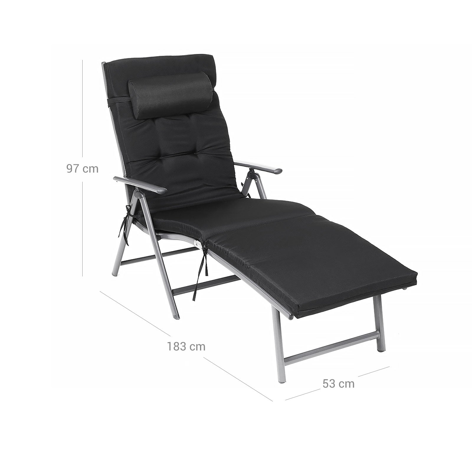 Lounge stol - vikbar - med avtagbar kudde - rostfritt aluminium - svart
