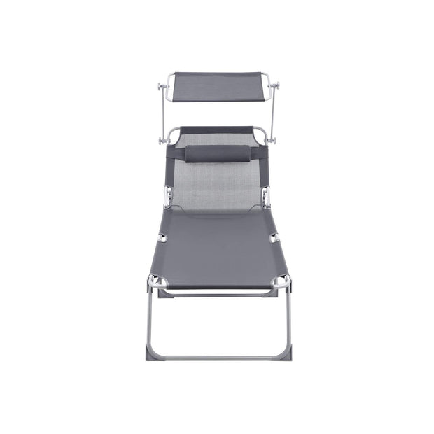 Solstol - justerbart ryggstöd - med solskydd - grå/blå