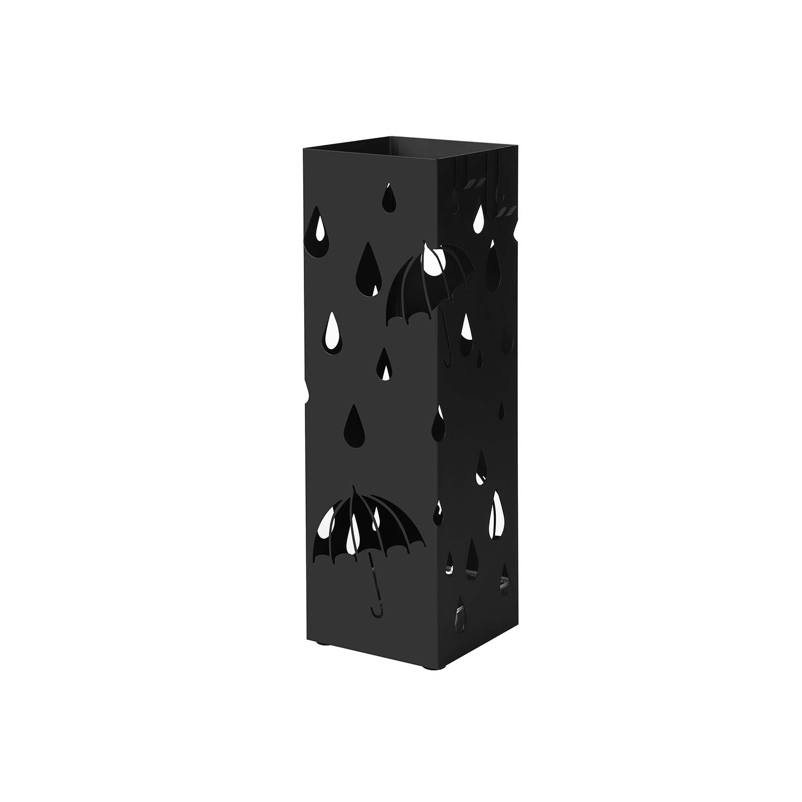 Paraplyhållare - Metal Square - Med 4 krokar och vattenuppsamlingsbink - Svart