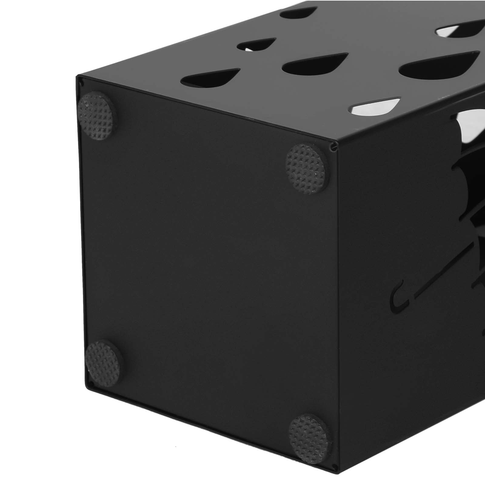 Paraplyhållare - Metal Square - Med 4 krokar och vattenuppsamlingsbink - Svart