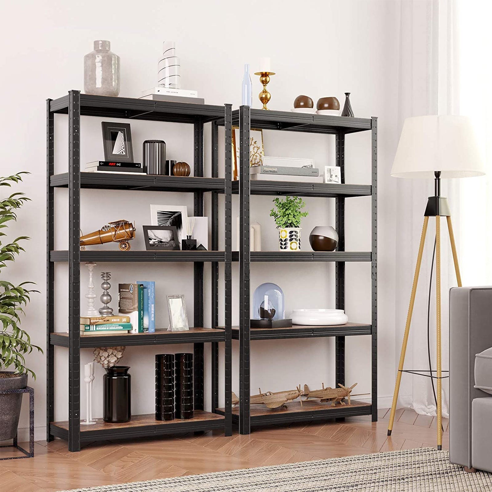 Förvaringsställ - skåp med 5 hyllor - 150 x 75 x 30 cm - till 400 kg - industriell - svart