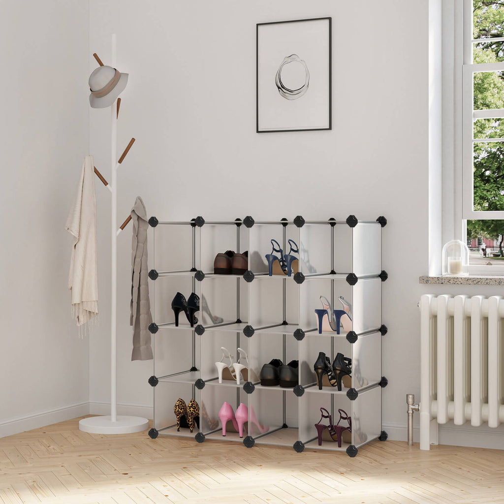 Shoe Rack - plast - med 15 fack - skoförvaring - vit