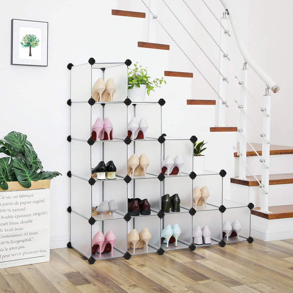 Shoe Rack - plast - med 15 fack - skoförvaring - vit