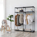 Garderob - tygfodral med 2 stavar - 140 x 43 x 174 cm - svart