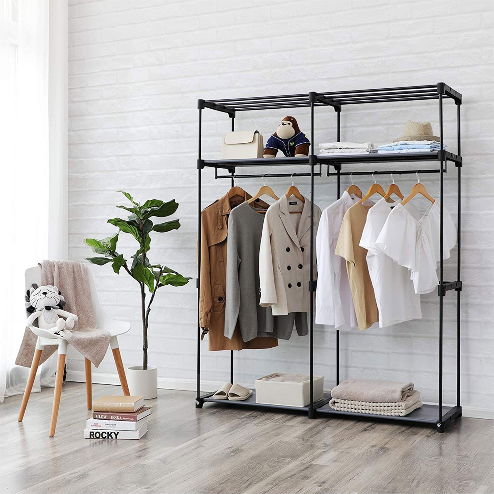 Garderob - tygfodral med 2 stavar - 140 x 43 x 174 cm - svart