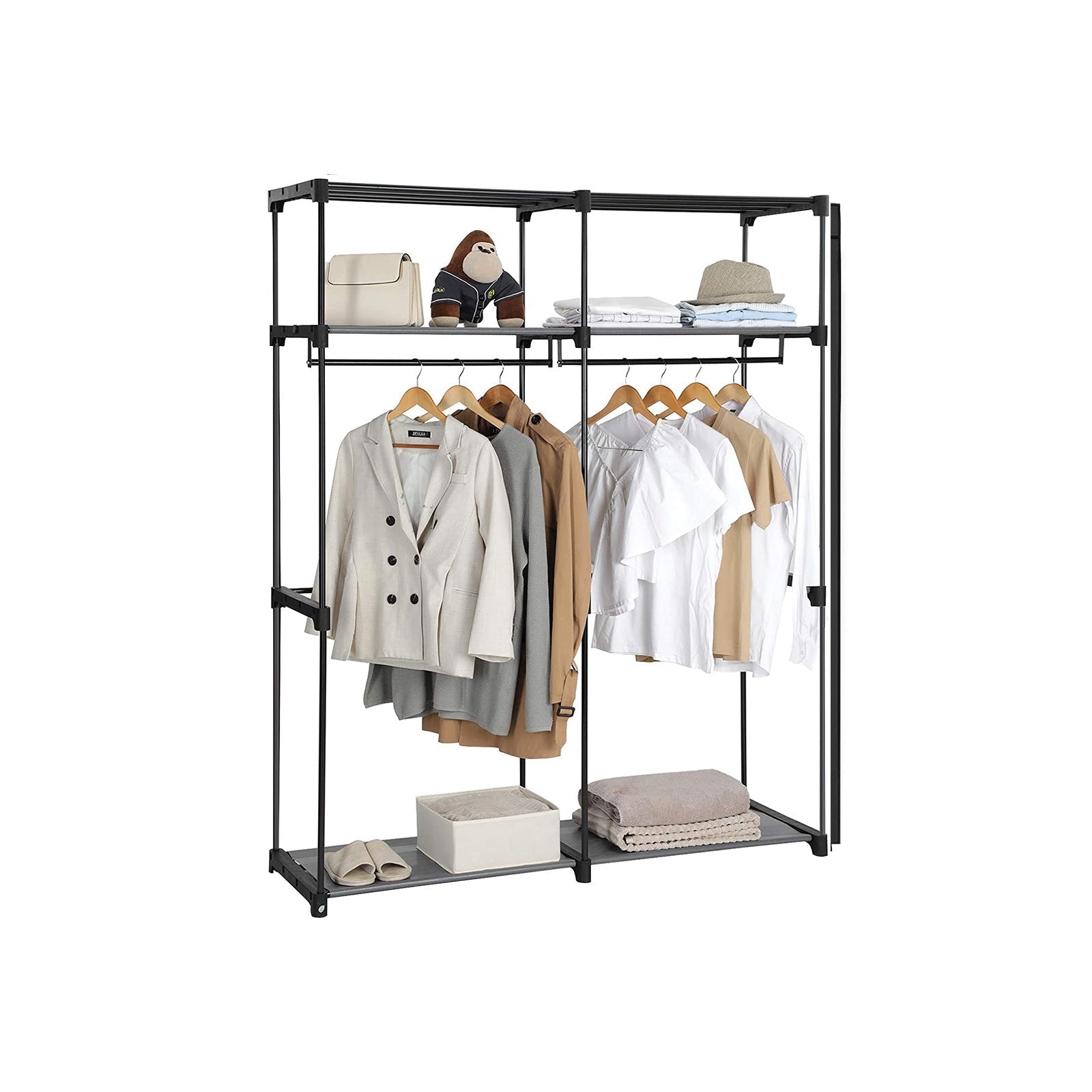 Garderob - tygfodral med 2 stavar - 140 x 43 x 174 cm - svart