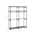Garderob - tygfodral med 2 stavar - 140 x 43 x 174 cm - svart
