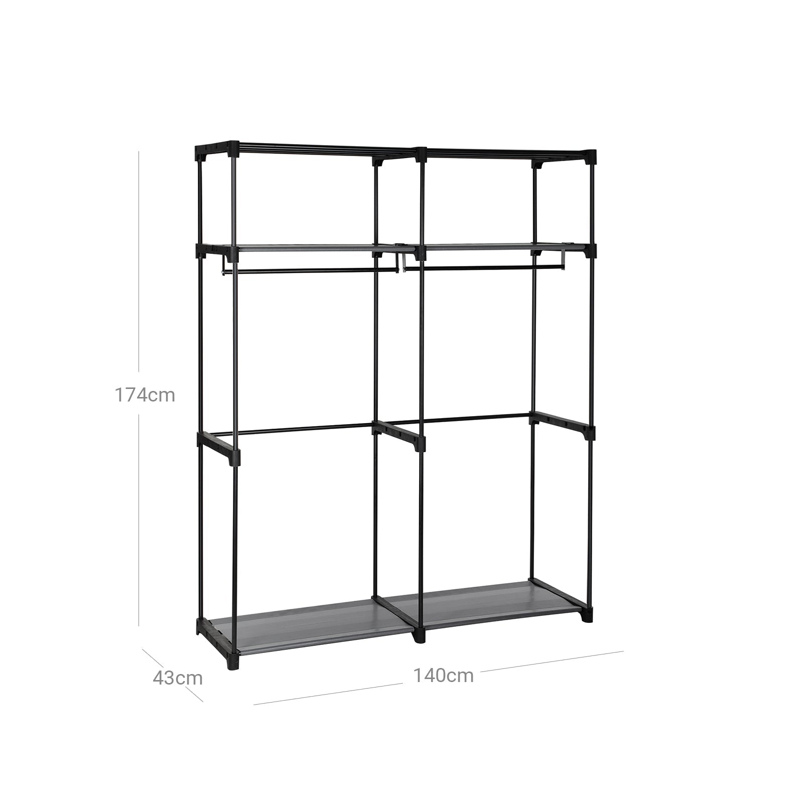 Garderob - tygfodral med 2 stavar - 140 x 43 x 174 cm - svart