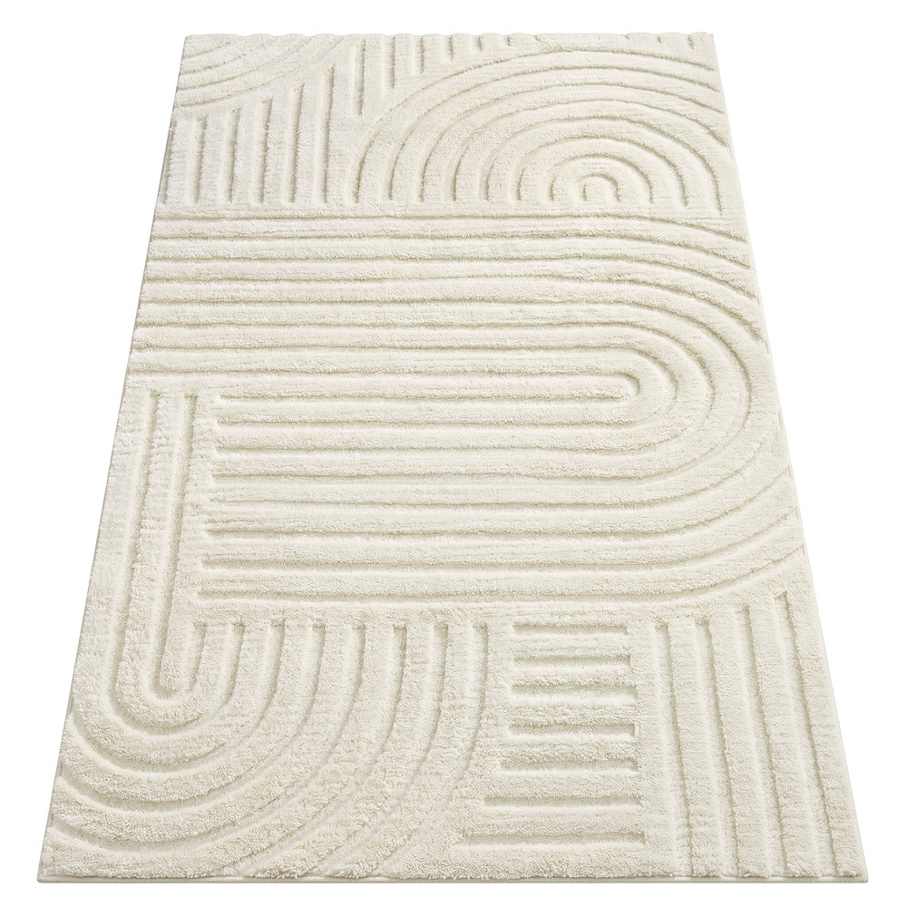 Vloerkleed - 150 x 80 cm - 3D Geometrisch Patroon - Wasbaar - Crèmewit
