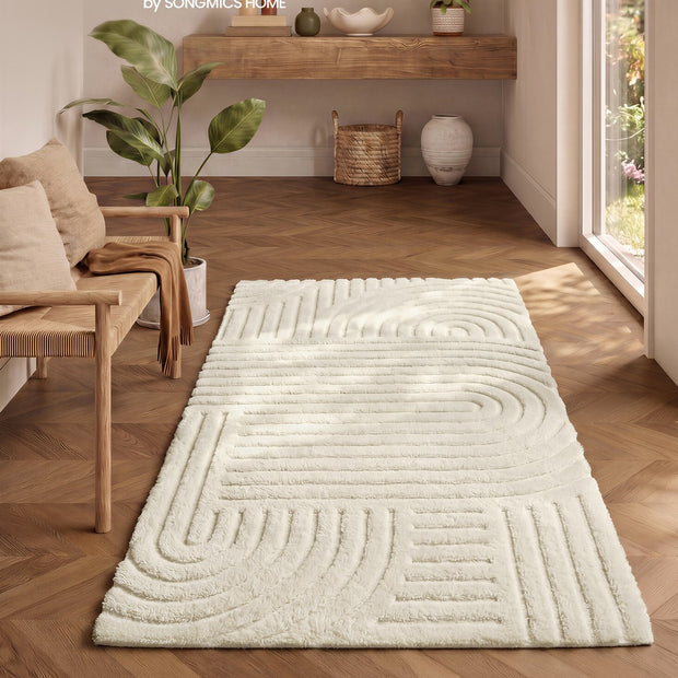 Vloerkleed - 150 x 80 cm - 3D Geometrisch Patroon - Wasbaar - Crèmewit