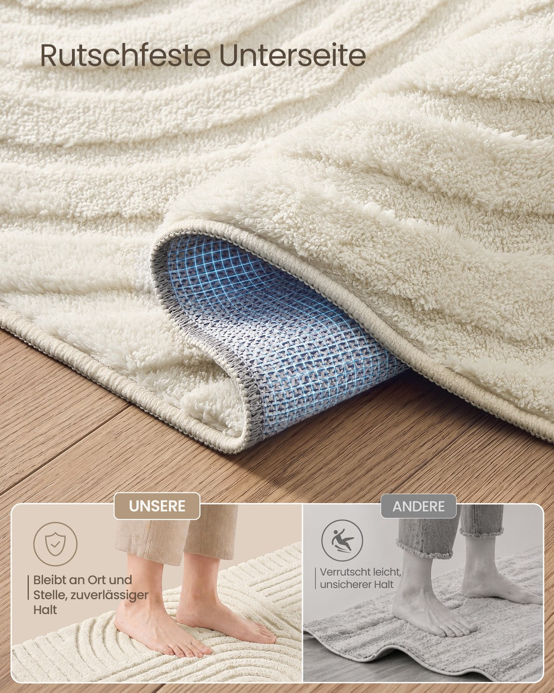 Vloerkleed - 150 x 80 cm - 3D Geometrisch Patroon - Wasbaar - Crèmewit