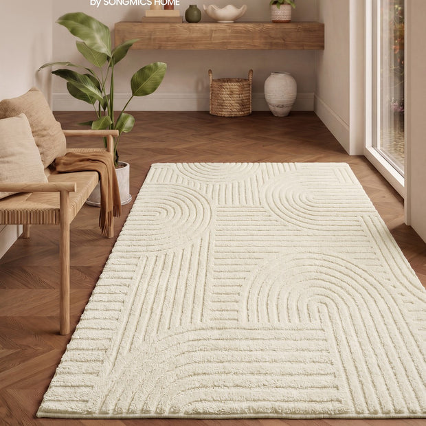Vloerkleed - 170 x 120 cm - 3D Geometrisch Patroon - Wasbaar - Crèmewit