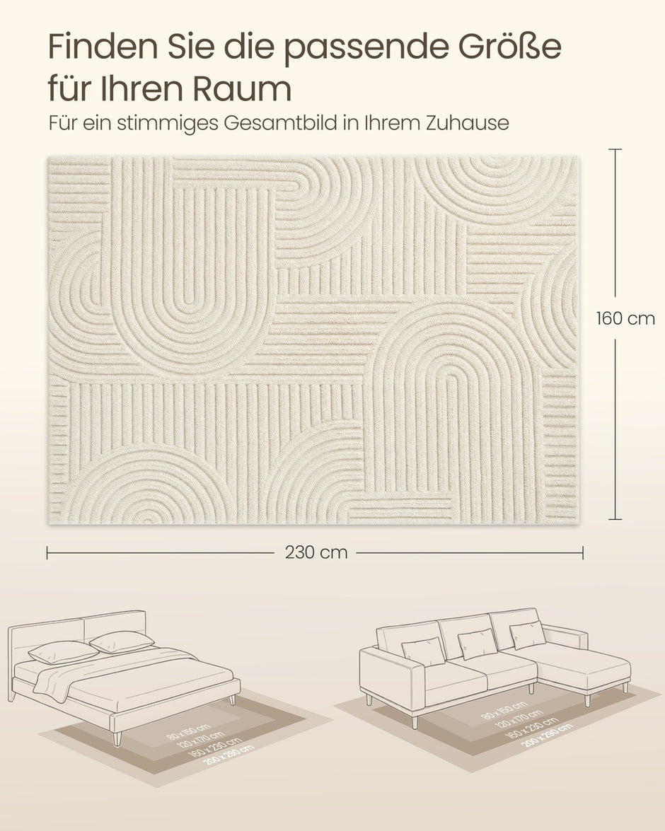 Vloerkleed - 230 x 160 cm - 3D Geometrisch Patroon - Wasbaar - Crèmewit