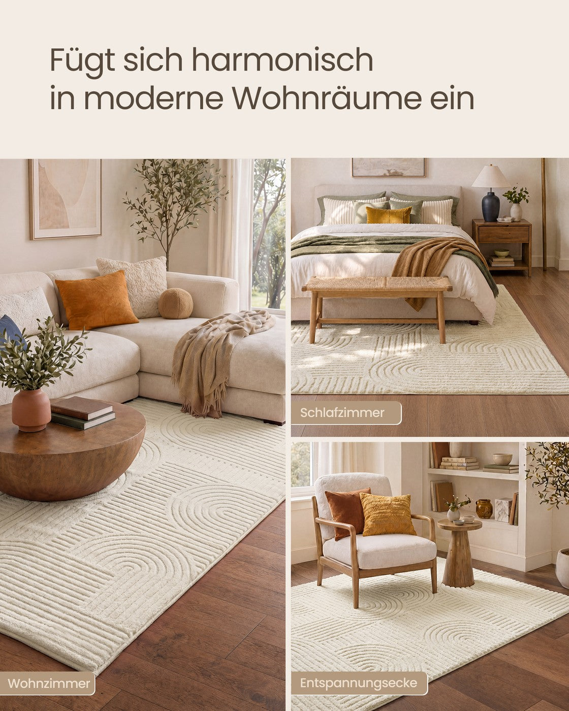 Vloerkleed - 230 x 160 cm - 3D Geometrisch Patroon - Wasbaar - Crèmewit