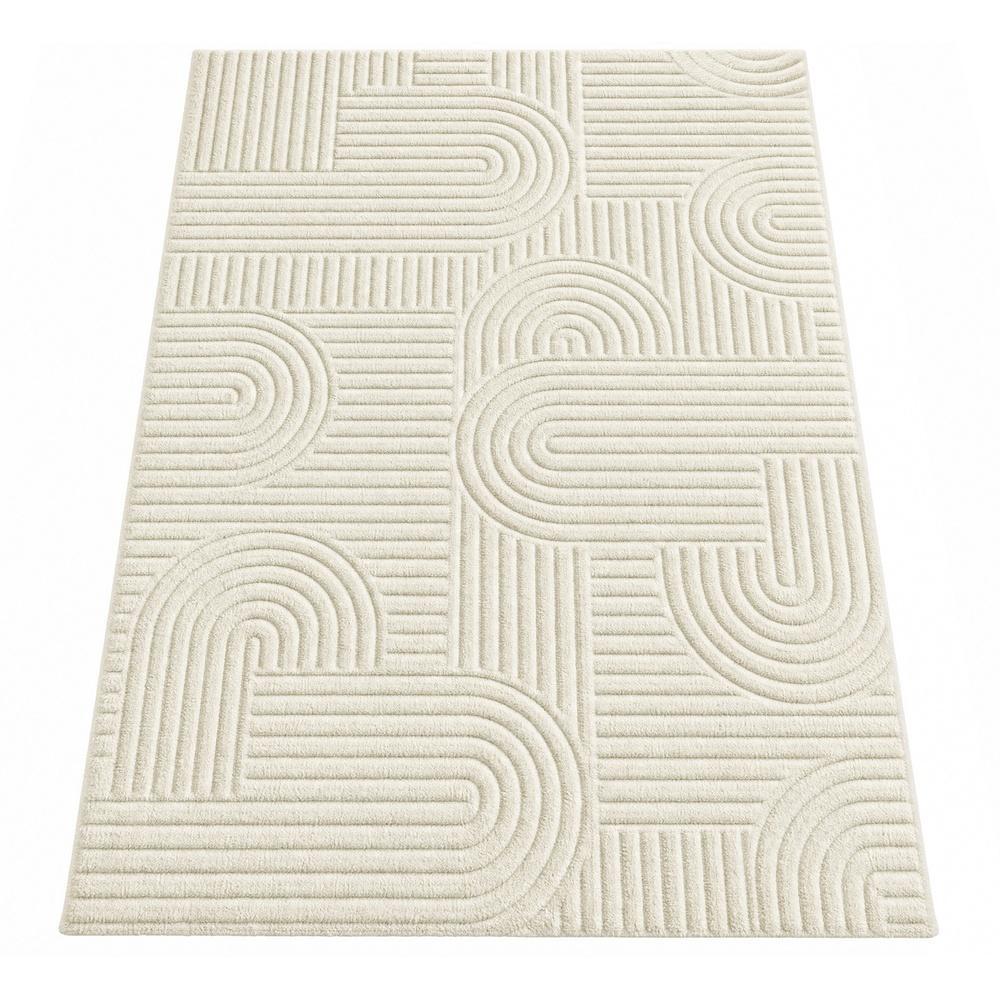 Vloerkleed - 290 x 200 cm - 3D Geometrisch Patroon - Wasbaar - Crèmewit