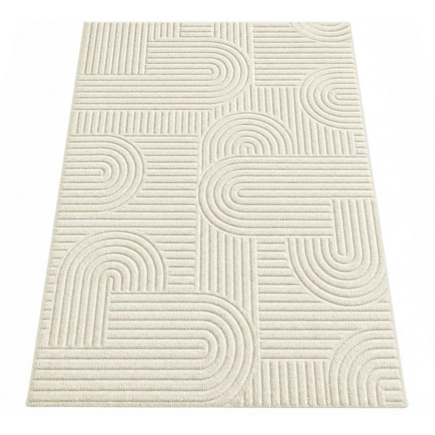 Vloerkleed - 290 x 200 cm - 3D Geometrisch Patroon - Wasbaar - Crèmewit