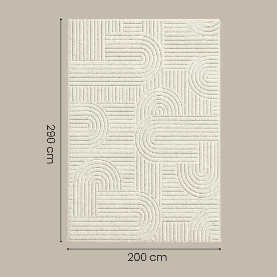 Vloerkleed - 290 x 200 cm - 3D Geometrisch Patroon - Wasbaar - Crèmewit