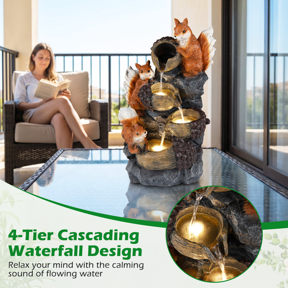 Trädgårdsfontän – stegs med LED belysning och stenutseende finish Terrassfontän – 4 – Grå