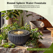 Trädgårdsfontän – rund springbrunn med LED belysning liten terrassfontän stensimuleringsfinish – Svart