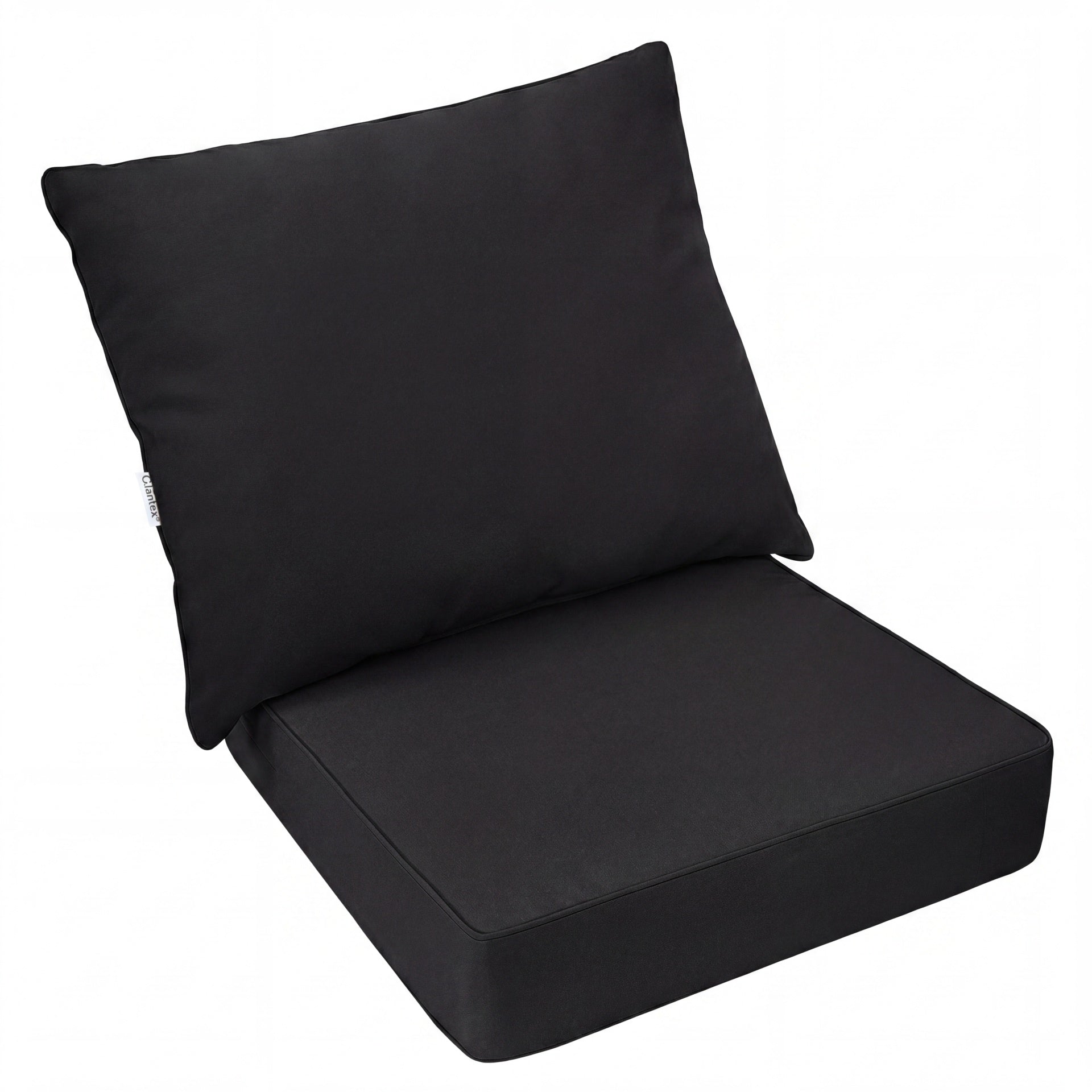 Trädgårdsmöbeldynor: – Sittdyna + Ryggdyna Svarta trädgårdsstolsdynor – 60 x 60 x 15 cm 60 x 40 x 20 cm – Svart