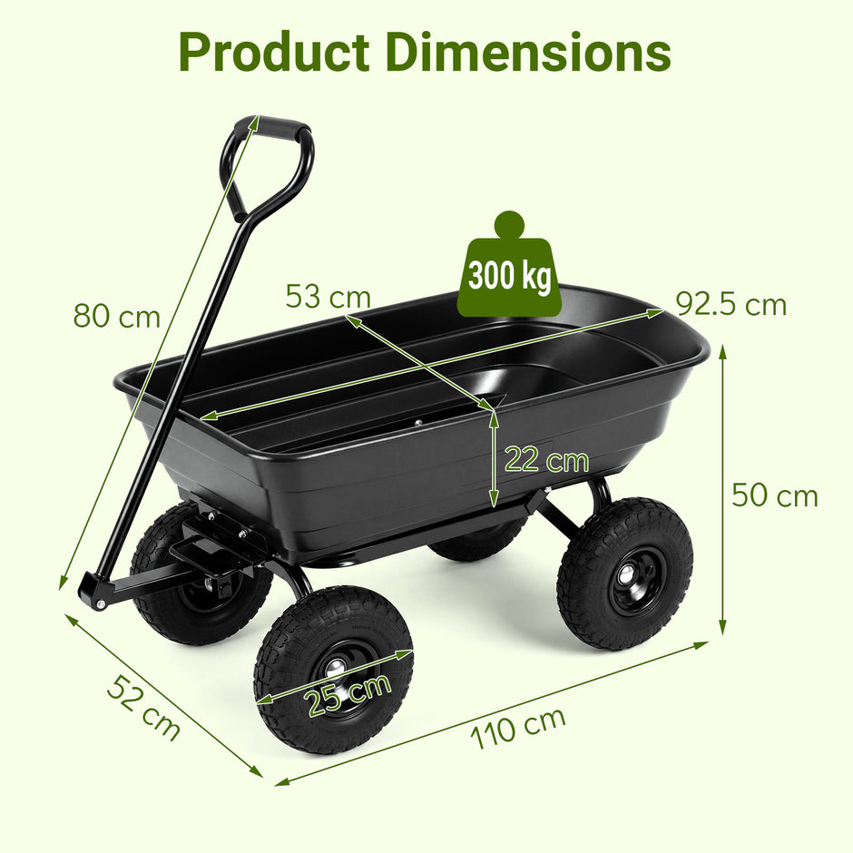 Trädgårdsvagn – med tippfunktion Transportvagn 75L plastkärl och justerbart handtag Tippvagn belastbar upp till – 300 kg – Svart