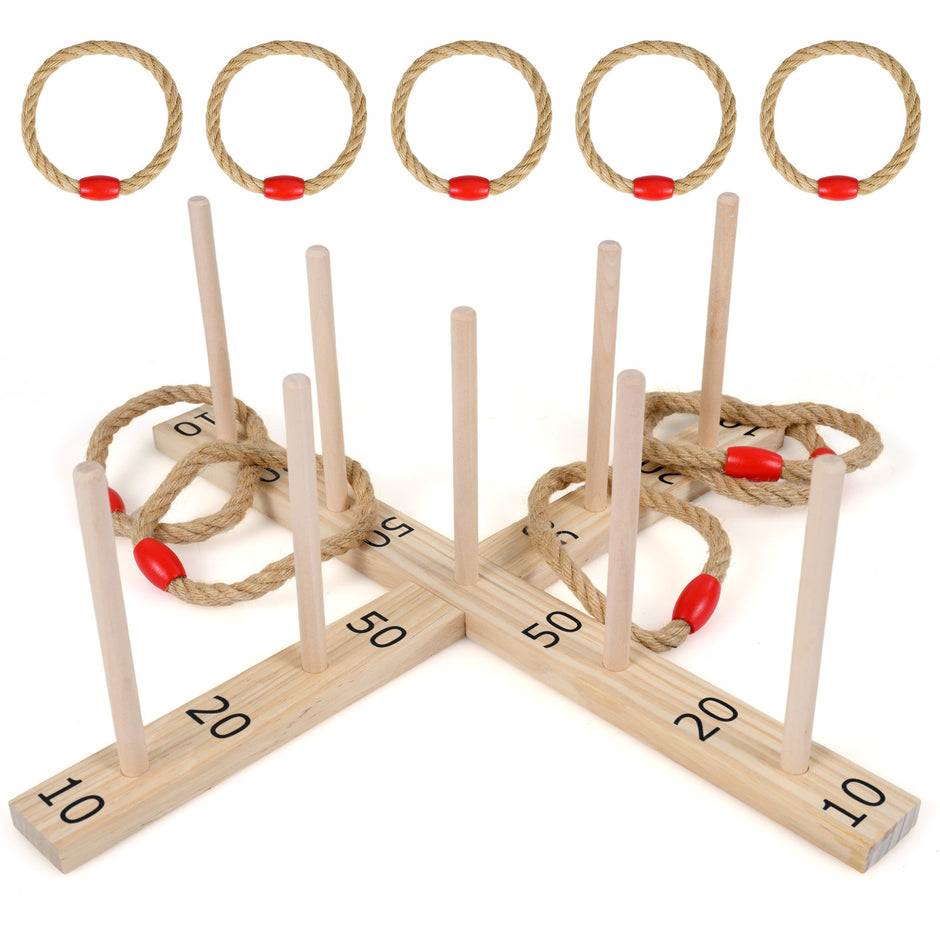 Träringkastningsspel – med repringar och träpinnar för barn vuxna – 5 9 50 x 50 x 17 cm