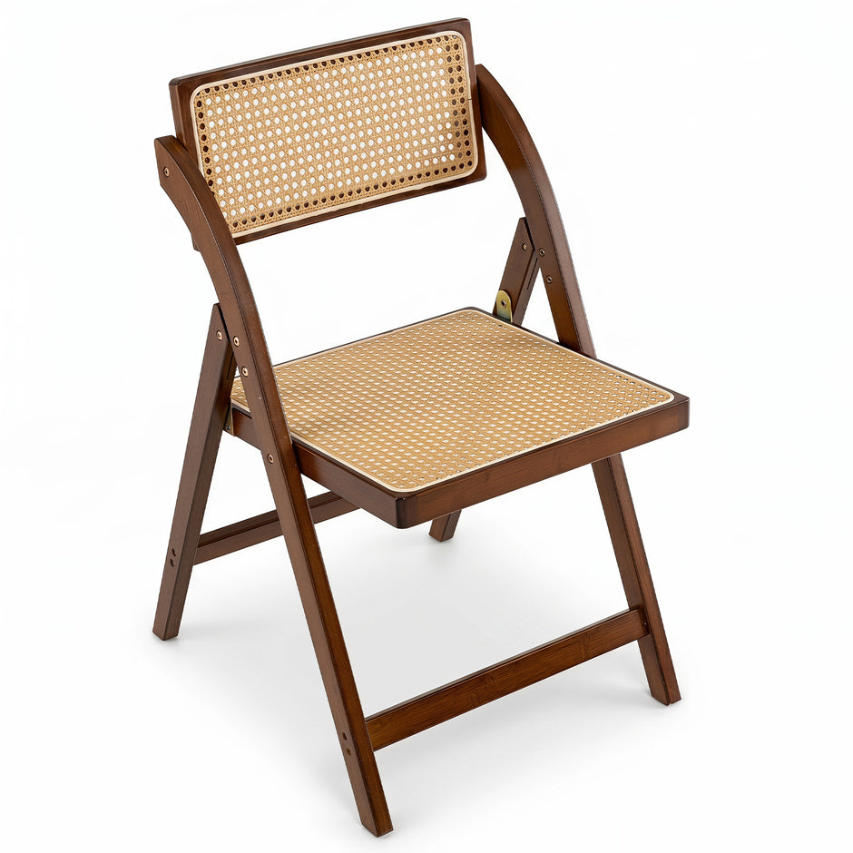 Tvåpack – rotting fällbara stolar med bamburam, i boho stil, max belastning kg, valnötsfärg – 150