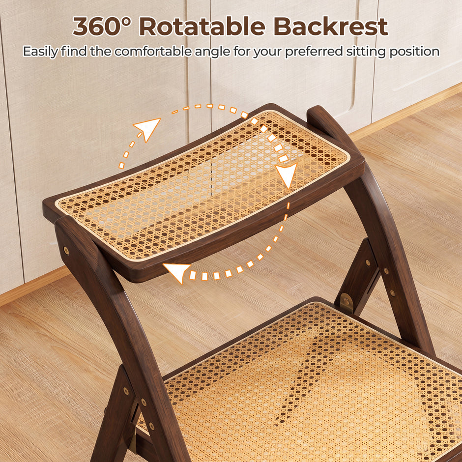 Tvåpack – rotting fällbara stolar med bamburam, i boho stil, max belastning kg, valnötsfärg – 150