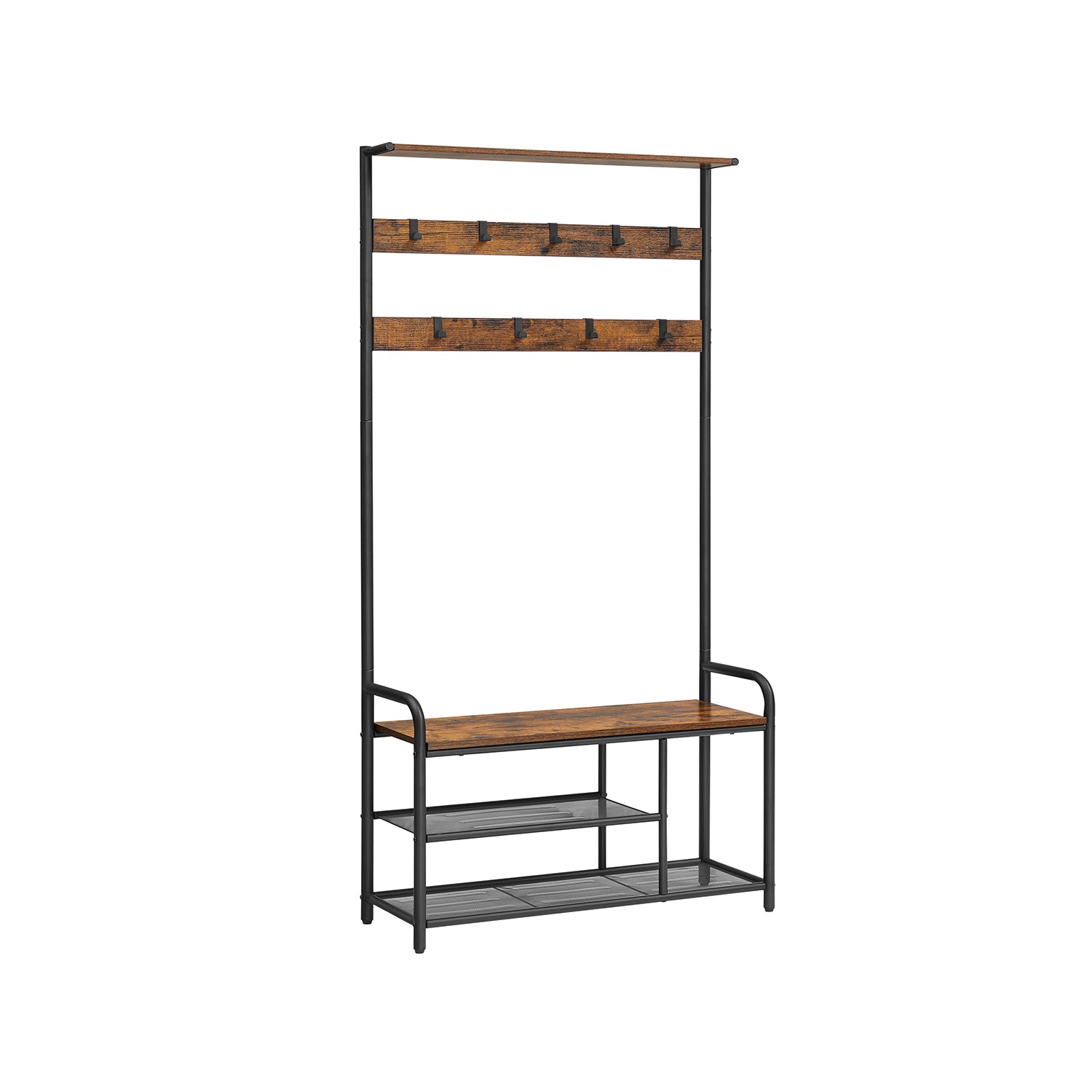 Klädhängare med bänk – vintage brun-svart