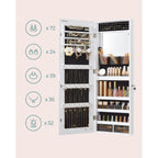 Hängande smyckeskåp - smyckeskåp - väggskåp - med LED -belysning - vit