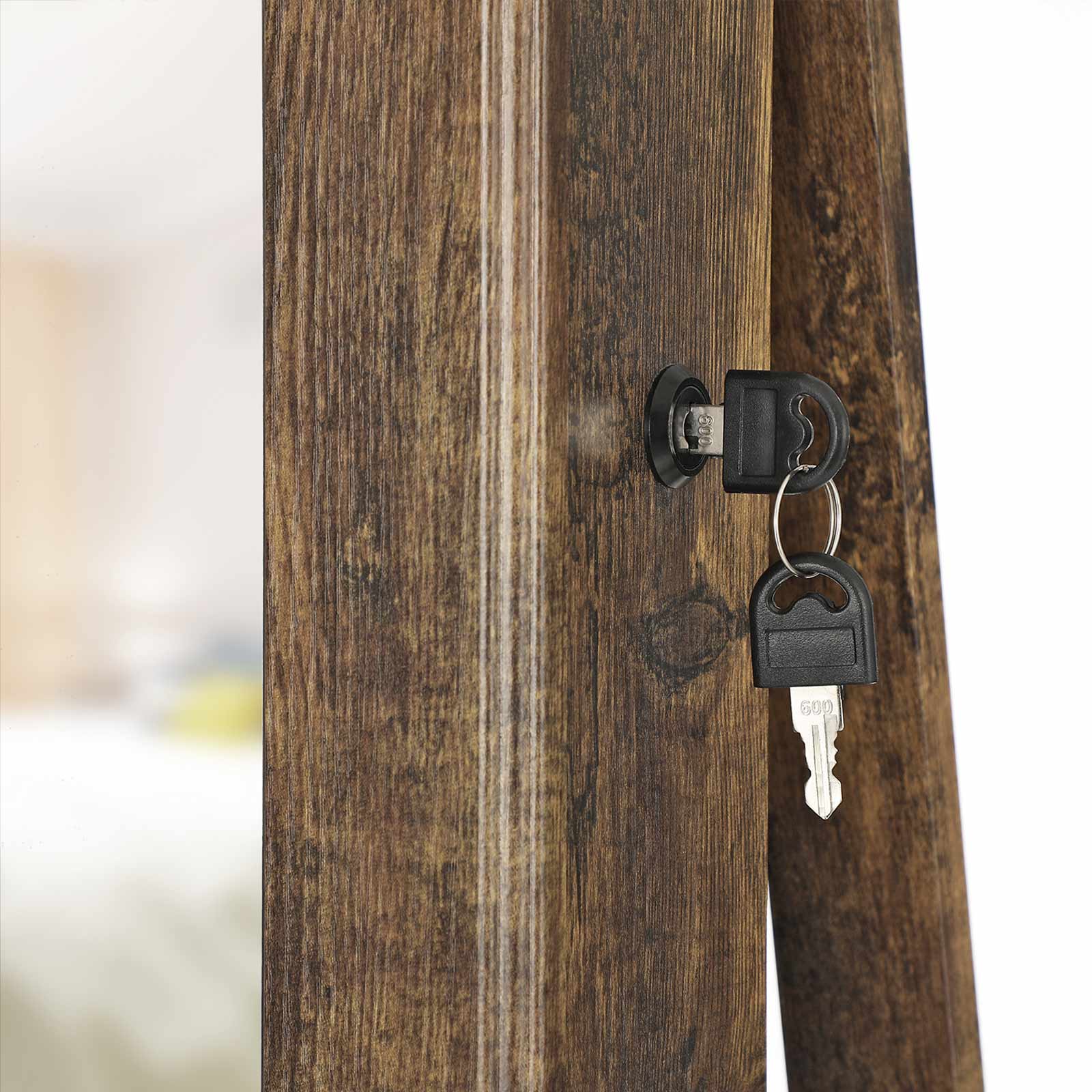 Smyckeskåp - spegelskåp - 360 ° roterbar - låsbar - med spegel - brun