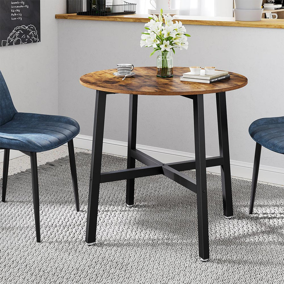 Runt matbord – Industriell design – Vintage brun/svart