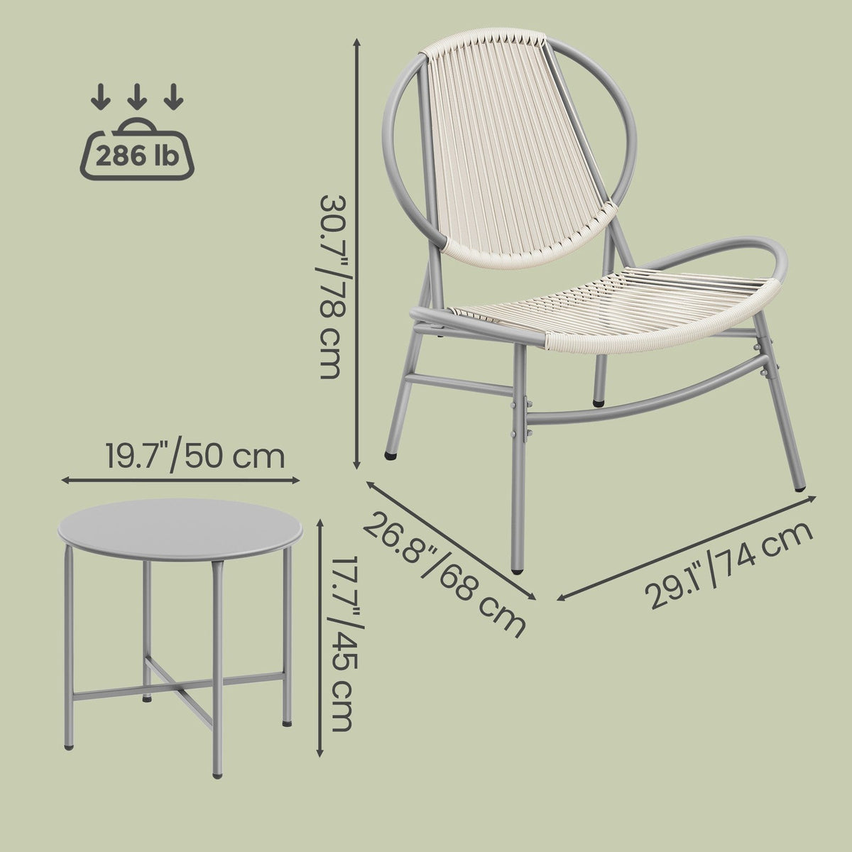 3-Piece Patio Bistro Furniture Set - PE and Steel