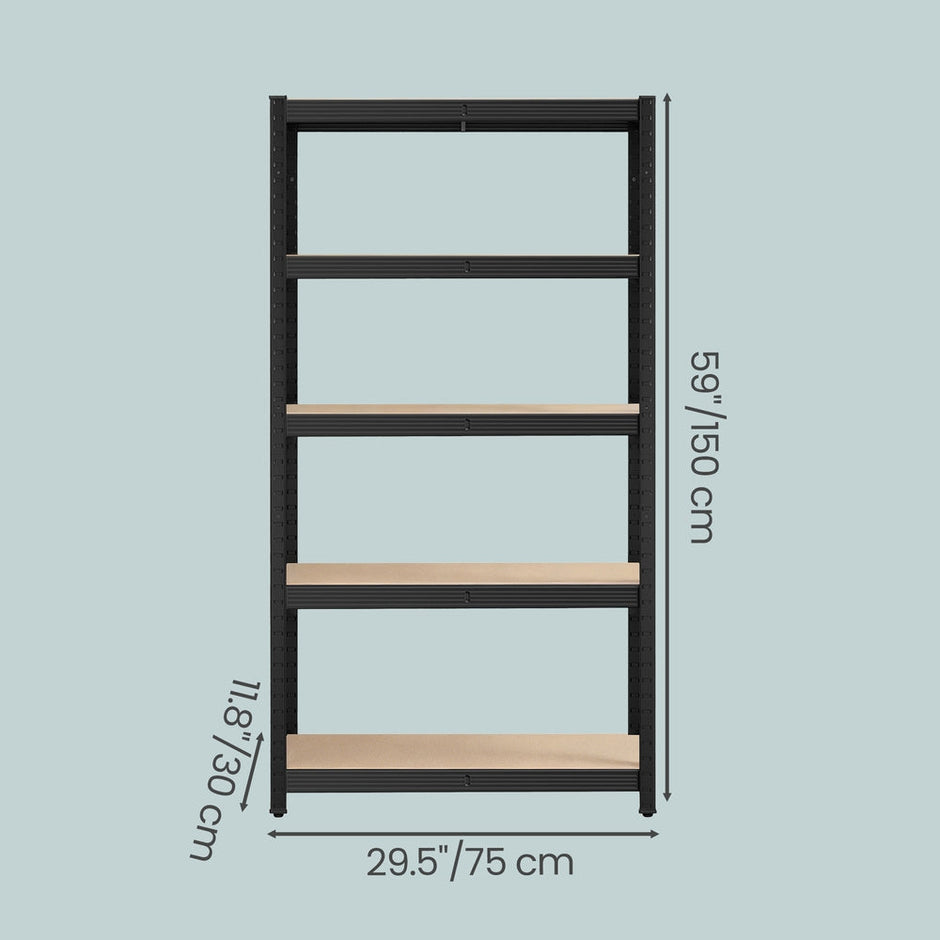 5-Tier Shelving Units Set of 2 - Power-Coated Steel Frame and MDF