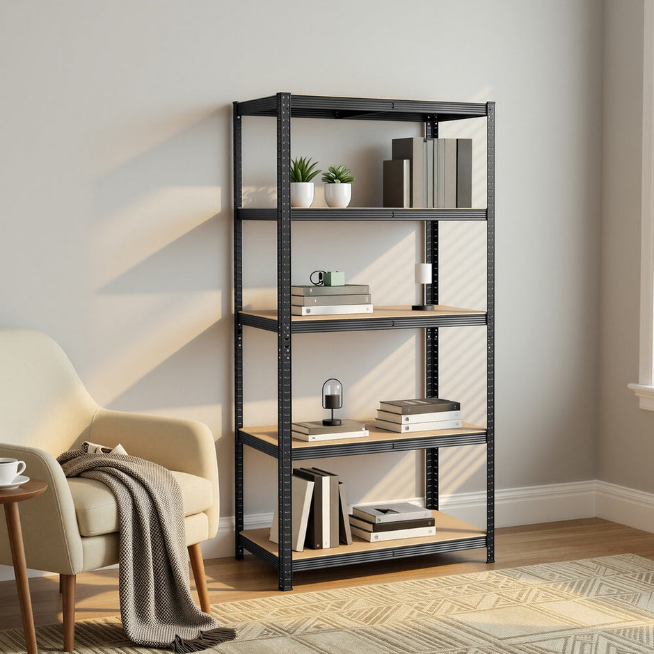 5-Tier Shelving Units Set of 2 - Power-Coated Steel Frame and MDF