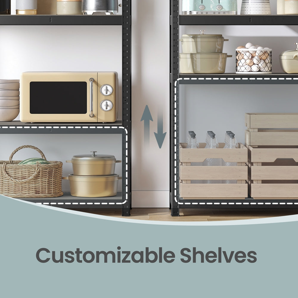 5-Tier Shelving Units Set of 2 - Power-Coated Steel Frame and MDF