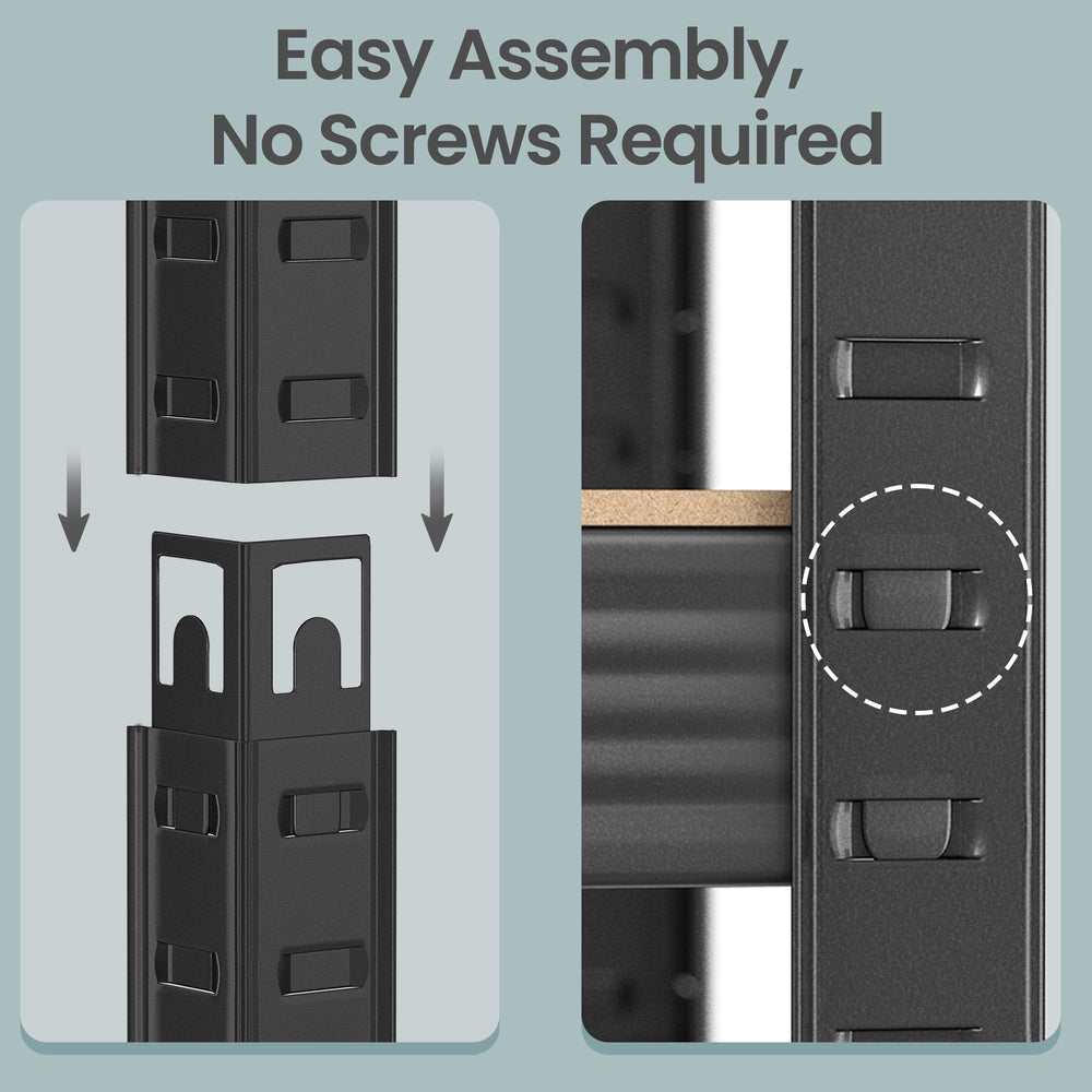 5-Tier Shelving Units Set of 2 - Power-Coated Steel Frame and MDF