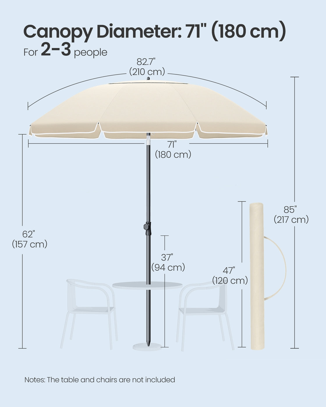 Garden Parasol - Metal Pole and Fibreglass Ribs