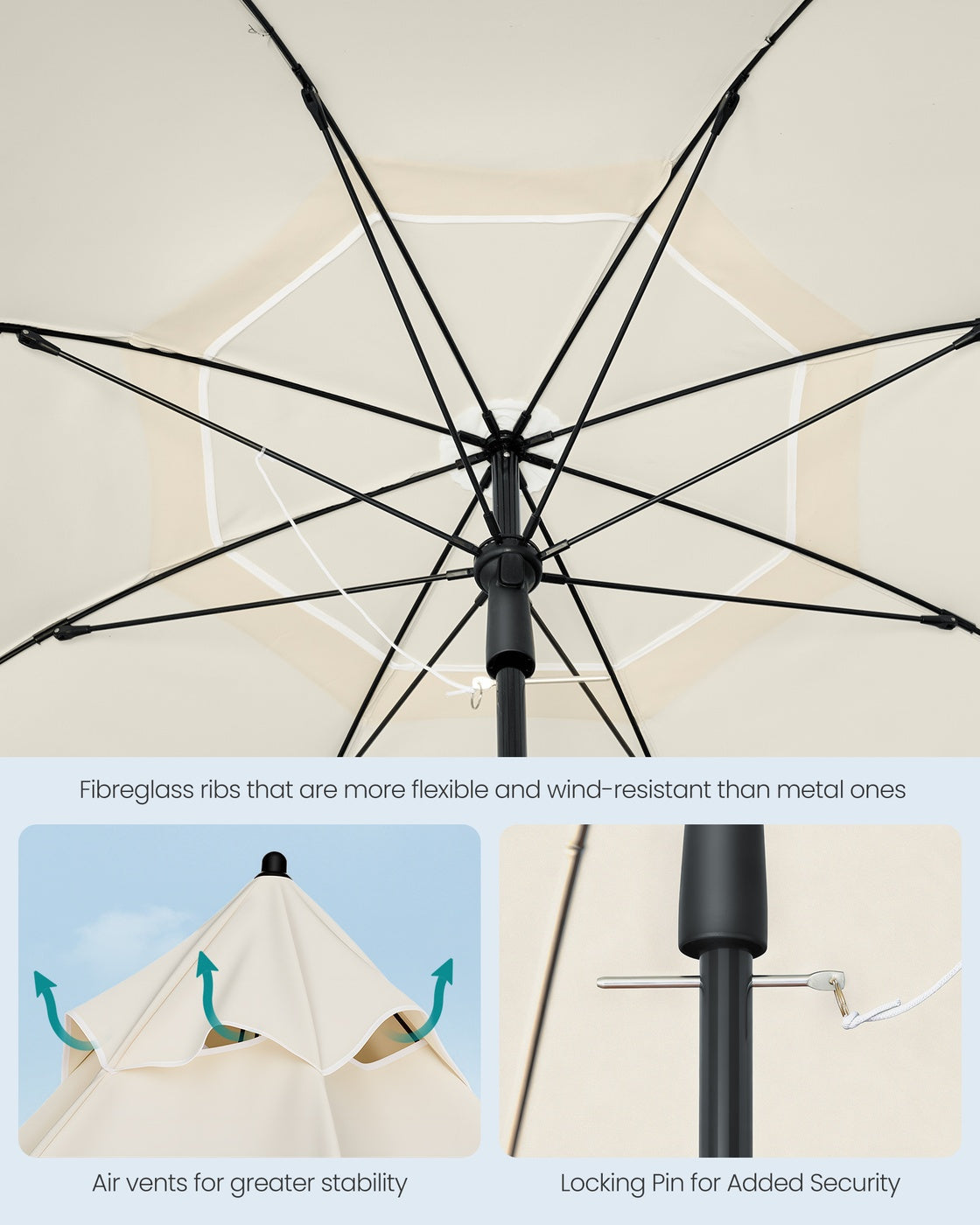 Garden Parasol - Metal Pole and Fibreglass Ribs